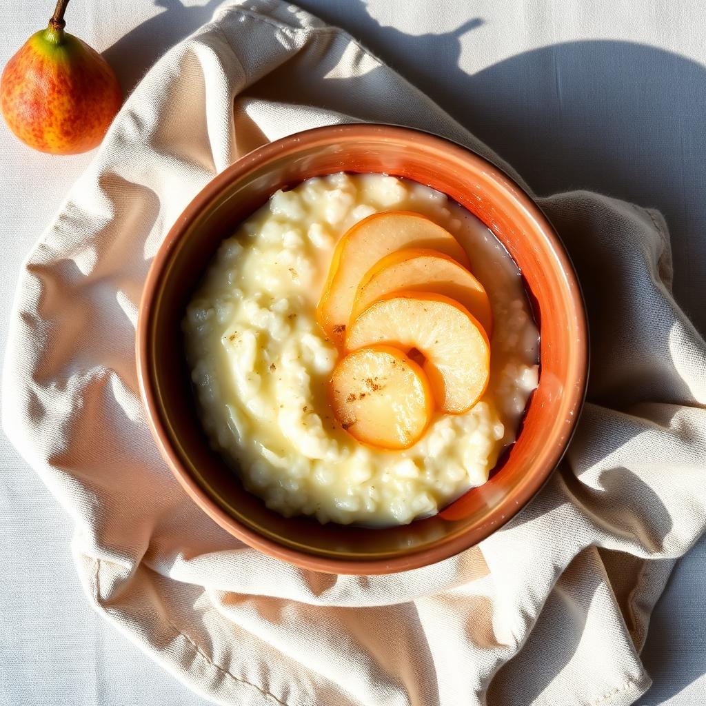 Creamy Rice Porridge with Poached Pear